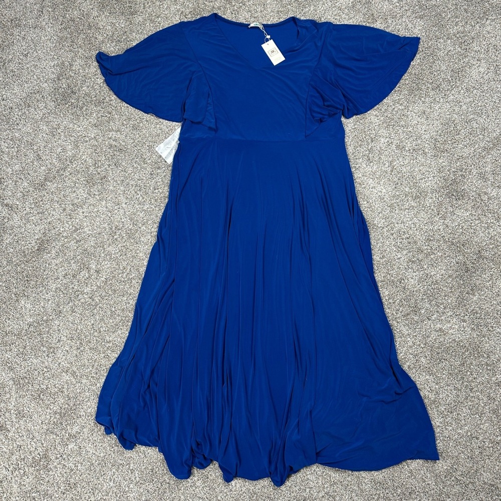 KOH KOH Maxi Dress Womens 3XL NT368 Cobalt Royal Blue Butterfly Sleeve V-Neck